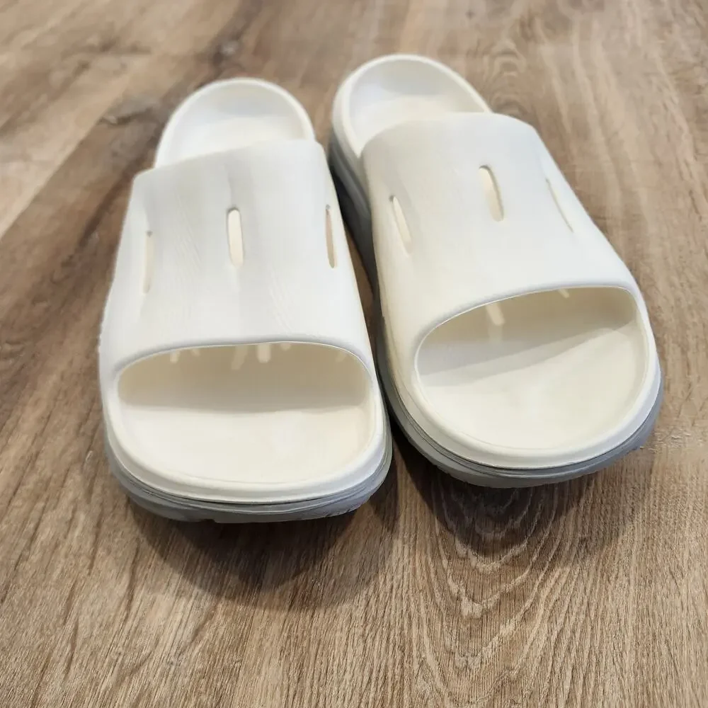Hoka Ora Recovery 3 Slide Mens 12 Slip On Sandal Comfort White Gray EUC!